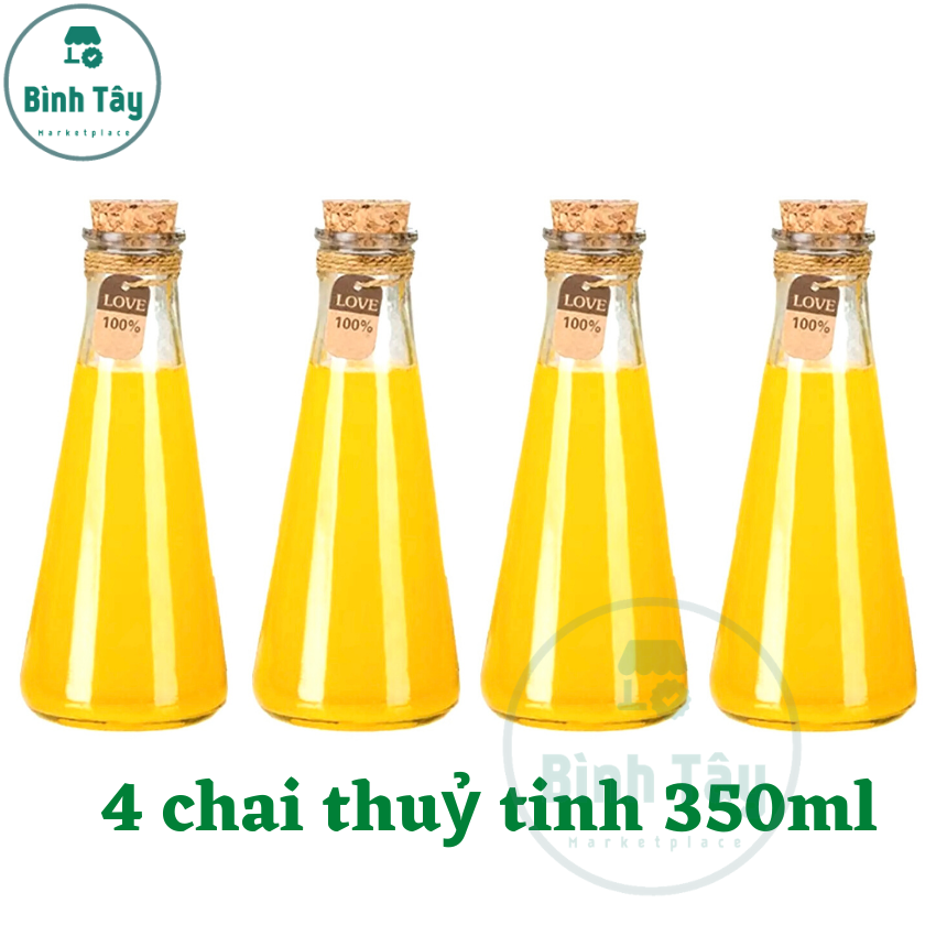 [HCM]4 bình thuỷ tinh tam giác TẶNG nút gỗ dung tích 350ml BT-C020 kiểu dáng đẹp gọn sang