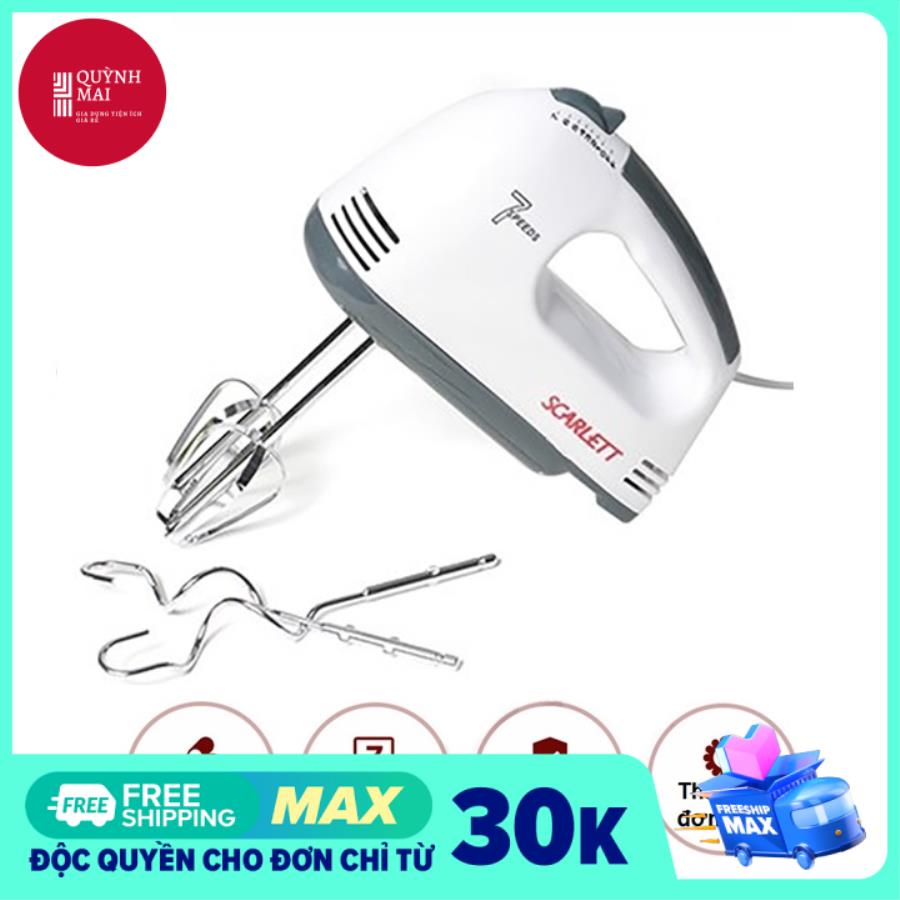 Máy đánh trứng cầm tay cao cấp Scarlett vỏ máy nhựa công suất 180W - Tặng kèm 2 que nhào bột