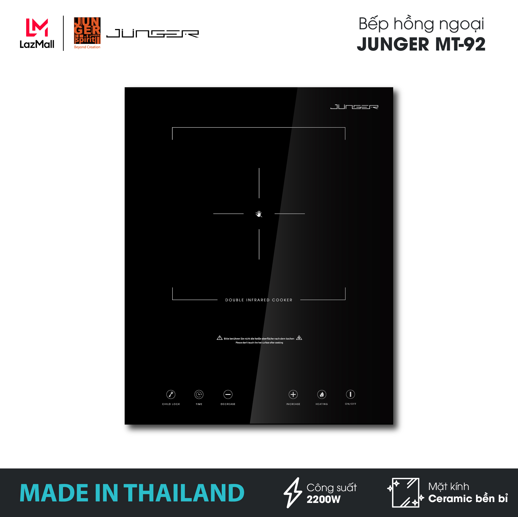 Bếp đơn hồng ngoại junger mt-92 - mặt kính ceramic - công suất 2200w | bảo hành 12 tháng chính hãng | made in thailand