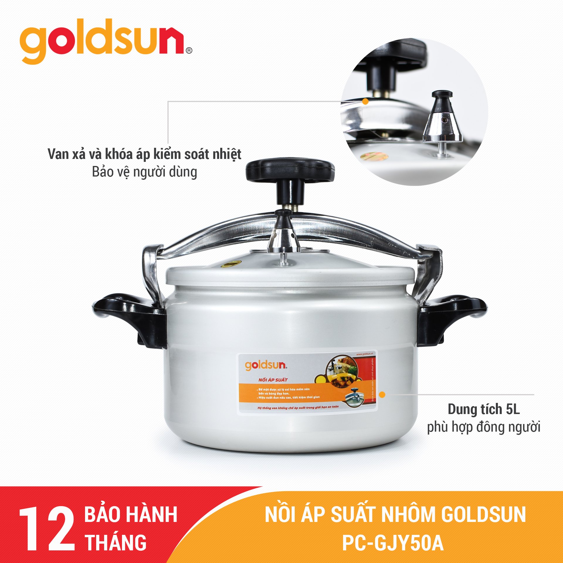 Nồi áp suất Gas Goldsun PC-GJY50A 5 Lít Bảo hành 12 tháng