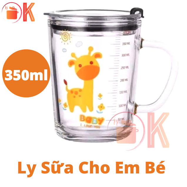 [HCM]Ly sữa cho em bé nhiều hình hoạt hình ANIMALS ADORABLE bằng thuỷ tinh 350ml TẶNG ( Nắp + Ống hút ) TP-L019 thích hợp làm quà tặng