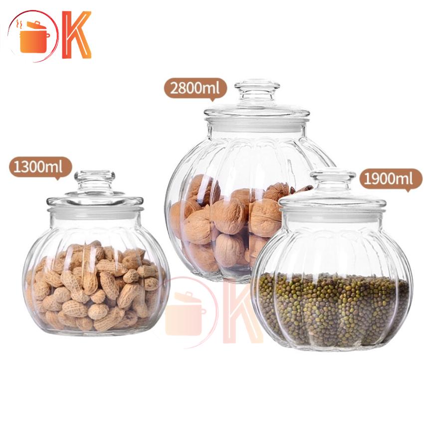 Hủ thuỷ tinh đựng thực phẩm - Lọ gia vị thuỷ tinh hình trái bí dung tích 1.3 Lít TP-H031