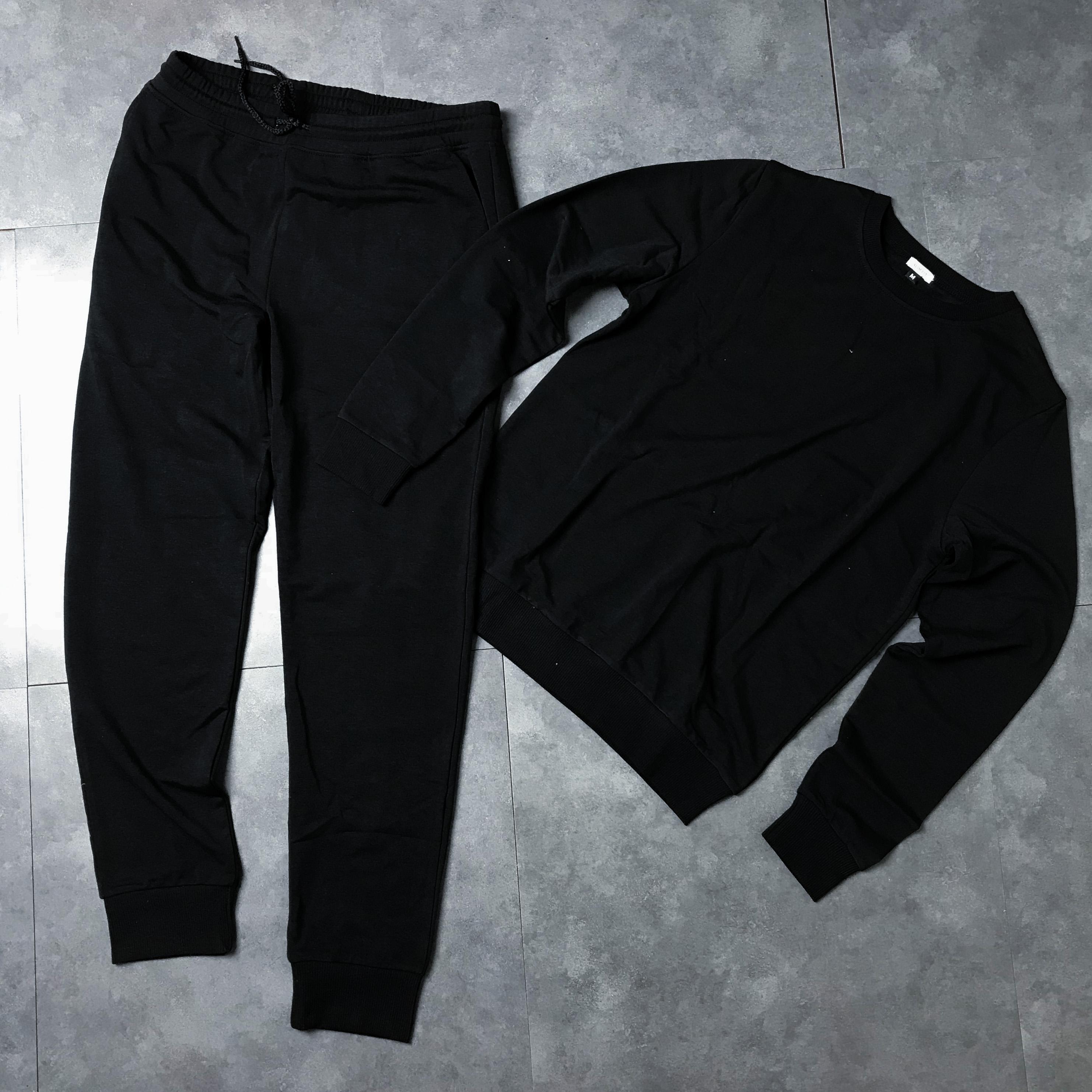 Bộ Nam Thu Đông Màu Đen Chất Liệu Nỉ Da Cá, Mặc Thoải Mái, Dễ Chịu