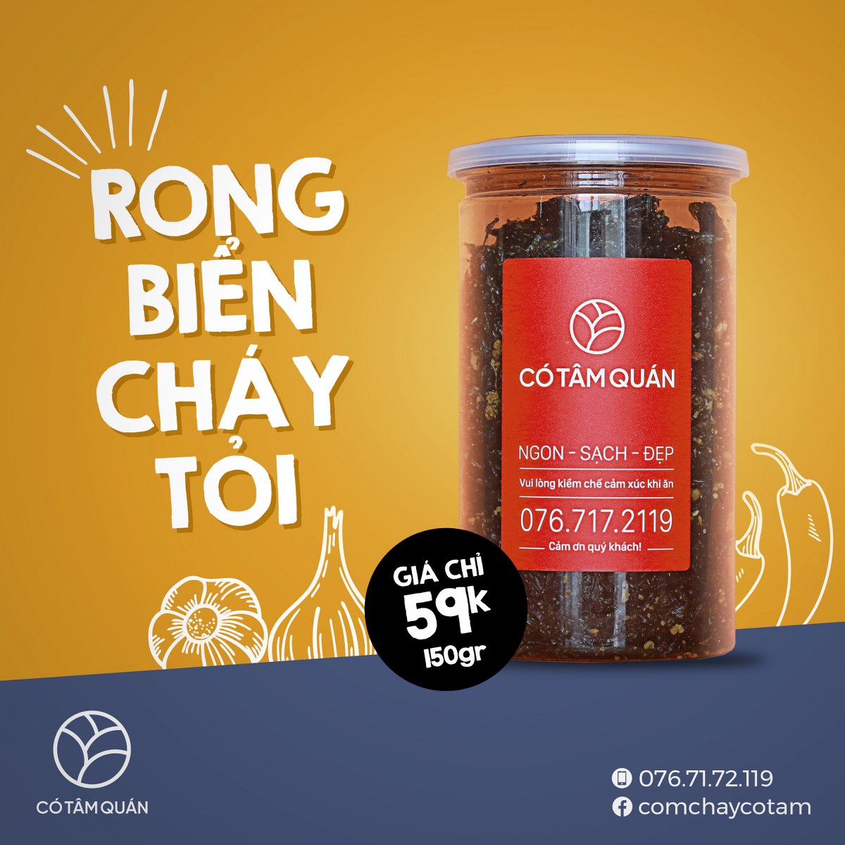 [FREESHIP TOÀN QUỐC] Rong Biển Cháy Tỏi 150Gr (Có Tâm Quán)