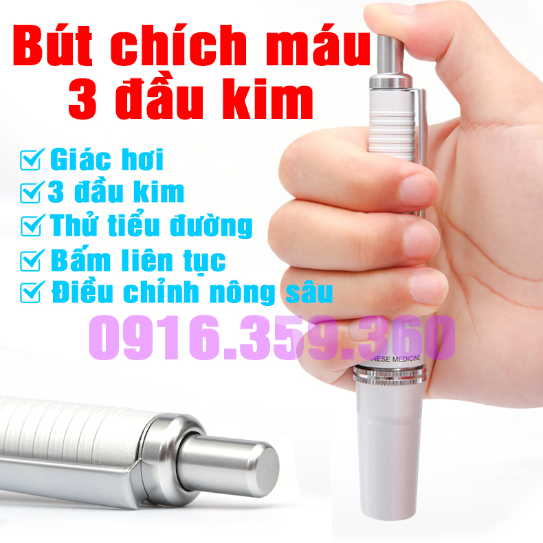 Bút chích máu 3 đầu kim hợp kim nhôm