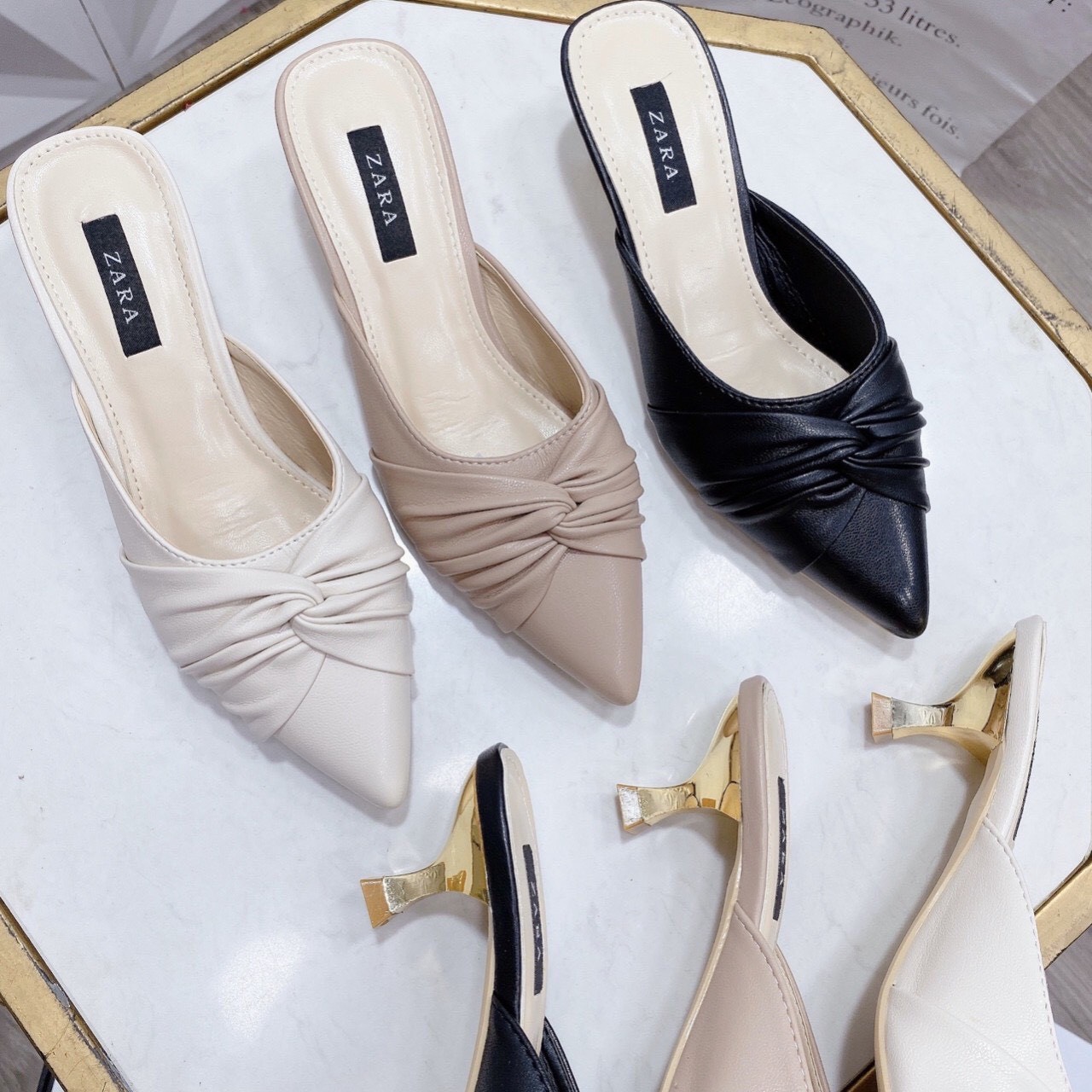 Dép sục nữ gót 3 phân mũi nhọn nơ soắn cực đẹp