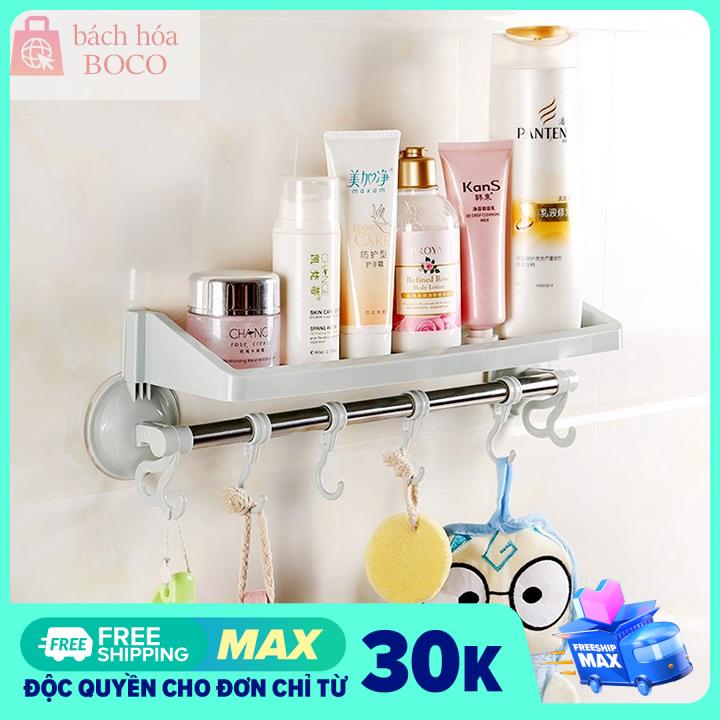 Kệ nhà tắm hít tường có móc treo tiện lợi, kệ nhựa nhà tắm có móc treo khăn, kệ để đồ nhà tắm