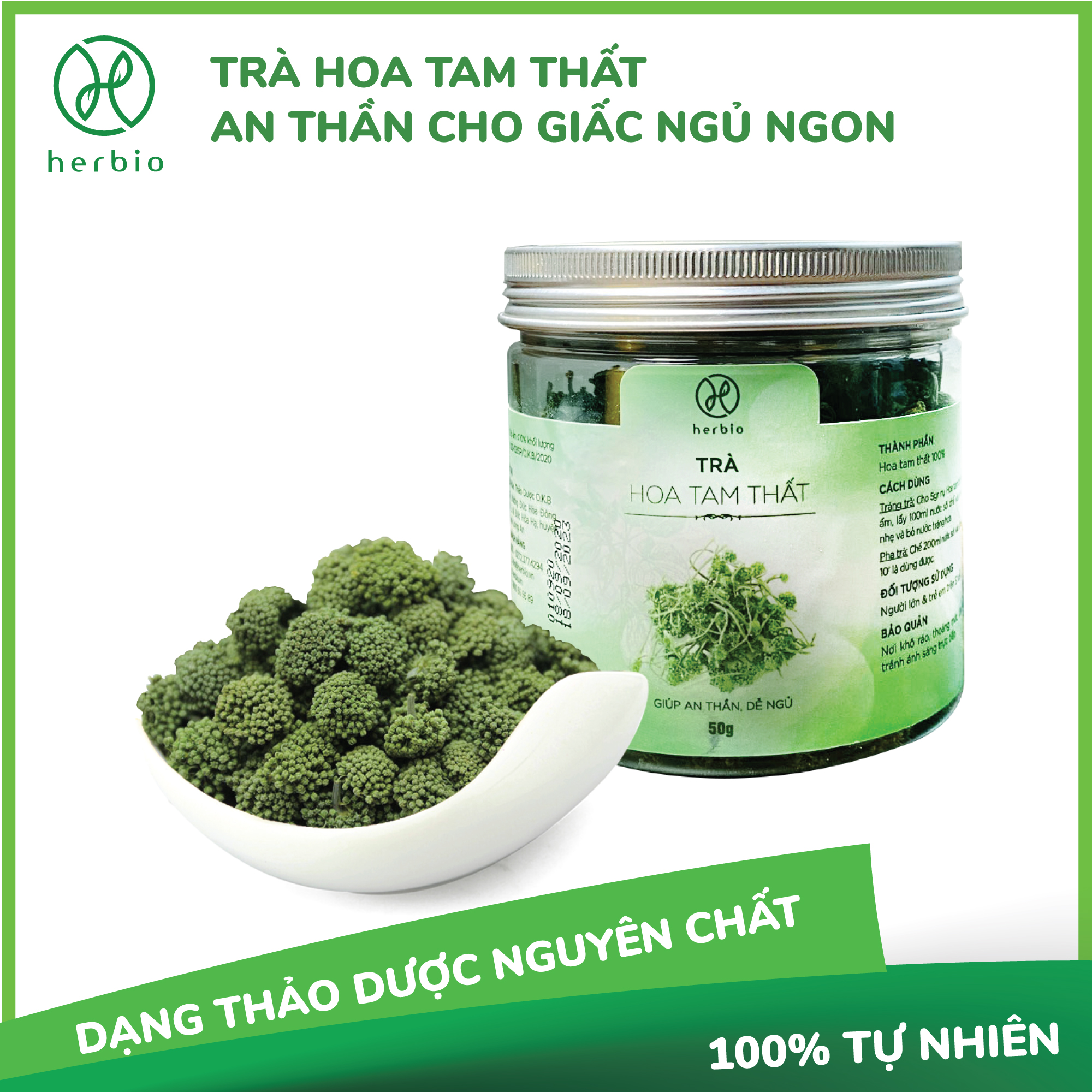 [HCM]Trà nụ hoa Tam Thất Herbio - giúp an thần  giải tỏa căng thẳng  tạo giấc ngủ sâu - hộp 50g