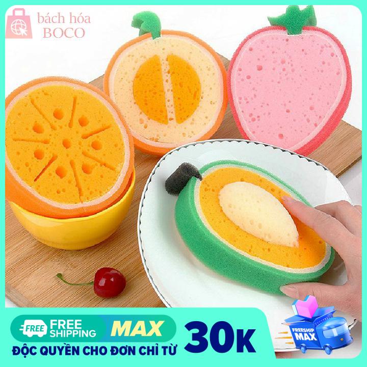 Combo 3 miếng rửa chén mút xốp trái cây chống trầy nồi chảo