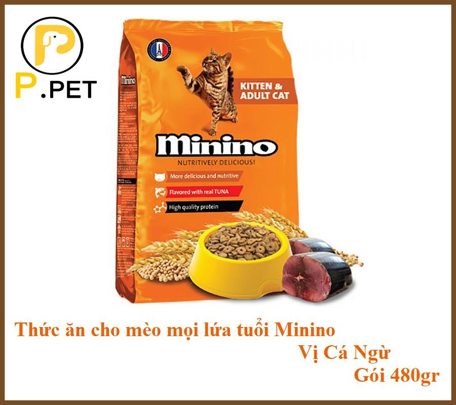 Thức ăn cho mèo Minino - thức ăn hạt cho mèo mọi lứa tuổi - vị cá ngừ - gói 480gr -