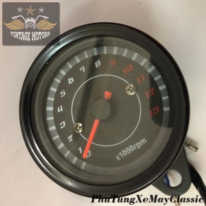 ĐỒNG HỒ XE MÁY CAFE RACER. TRACKER, CLASSIC - Đồng hồ độ đo tua máy classic màu đen