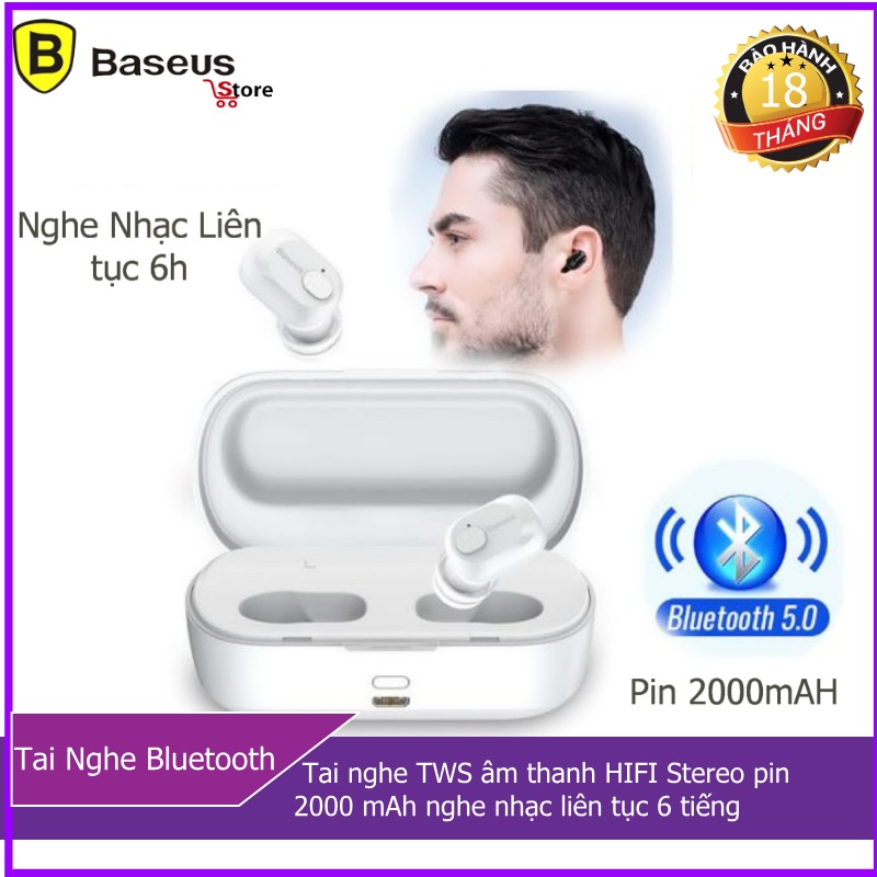 Tai nghe không dây Baseus W01 pin khỏe , âm thanh siêu hay chống nước (NGW01) - phân phối baseusstore