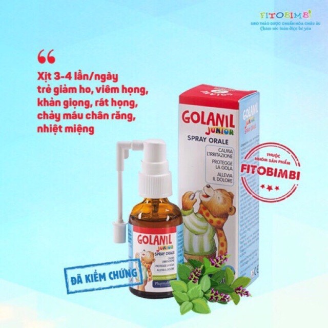 Golanil junior - xịt sát trùng họng giảm ho tăng sức đề kháng cho trẻ