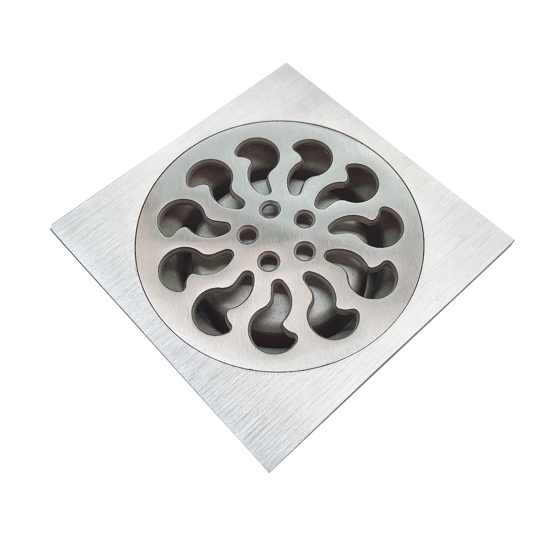 phễu thoát sàn chống hôi inox304 mờ, phễu thoát nước, phễu thu sàn, mặt 12x12cm phi 90, đúc nguyên khối