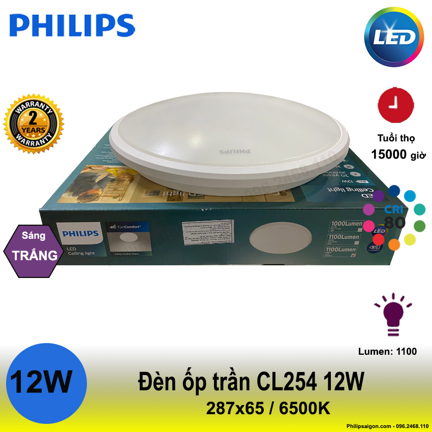 [HCM](Mẫu mới có viền) Đèn ốp trần Philips CL254 12W sáng trắng (6500K) đố sáng cao hơn tiết kiệm 80% điện năng không hiện tượng ố vàng dễ vệ sinh và chống con trùng - bảo hành 24 Tháng