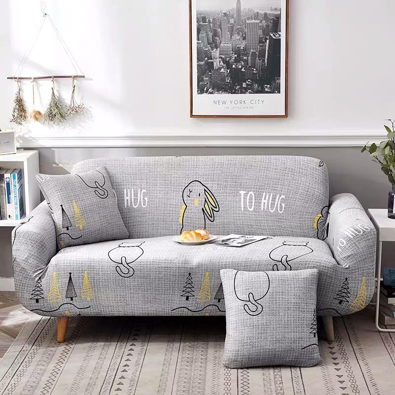 Vải ga bọc Sofa tại nhà hoạ tiết thỏ xám cho ghế sofa L sofa 1,2,3,4 chỗ