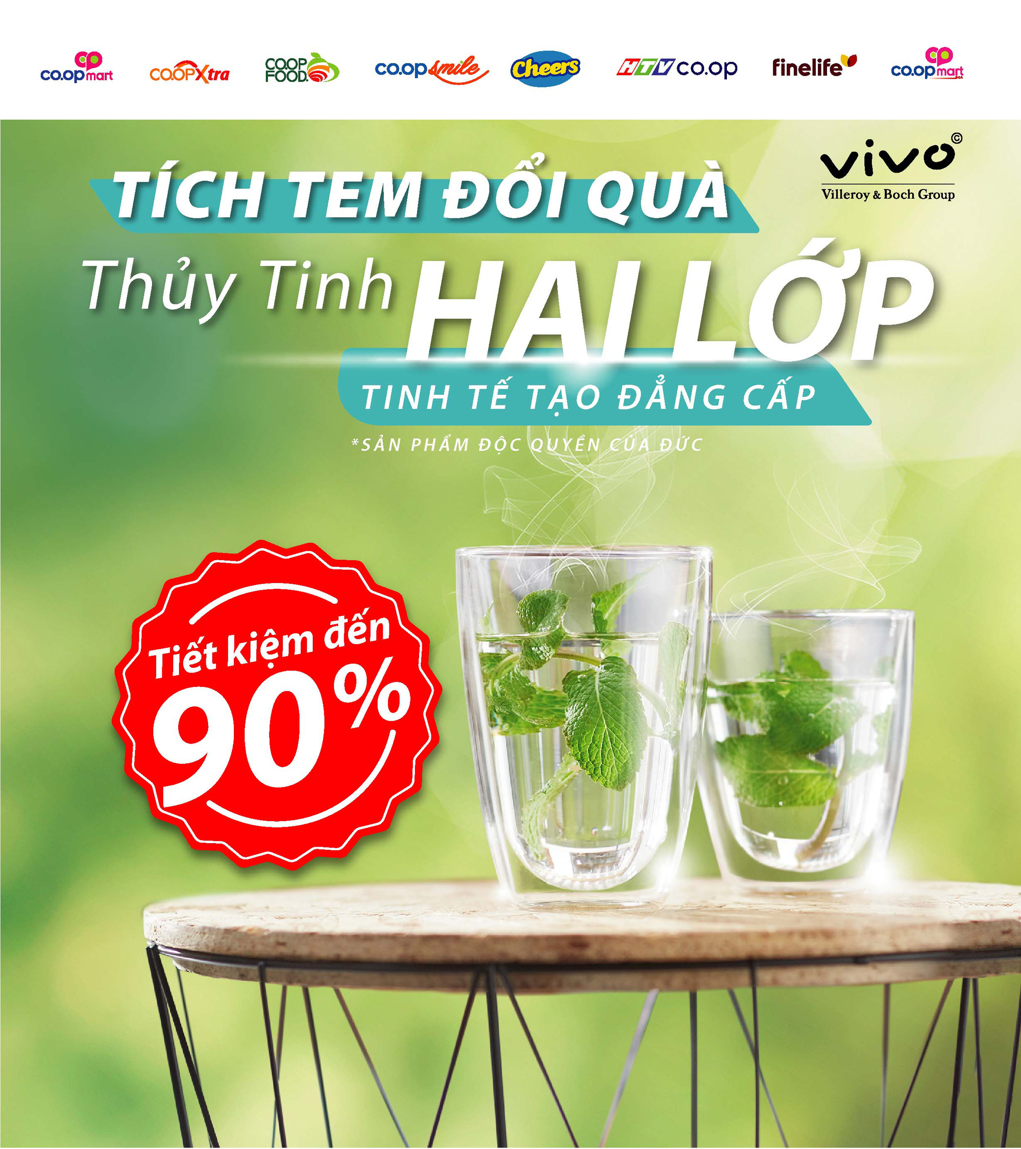 10 TEM ĐỔI QUÀ coopmart Bộ  thủy tinh Vivo 2 lớp