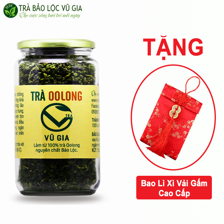 Combo Trà Oolong Cao Cấp Nguyên Chất Bảo Lộc Vũ Gia (200gr/hũ ) + Tặng Bao Lì Xì Vải Gấm Cao Cấp