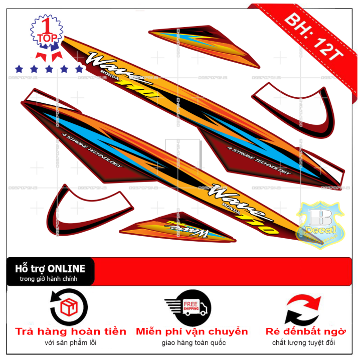 Tem rời wave nhỏ đời đầu 110 dán xe đỏ