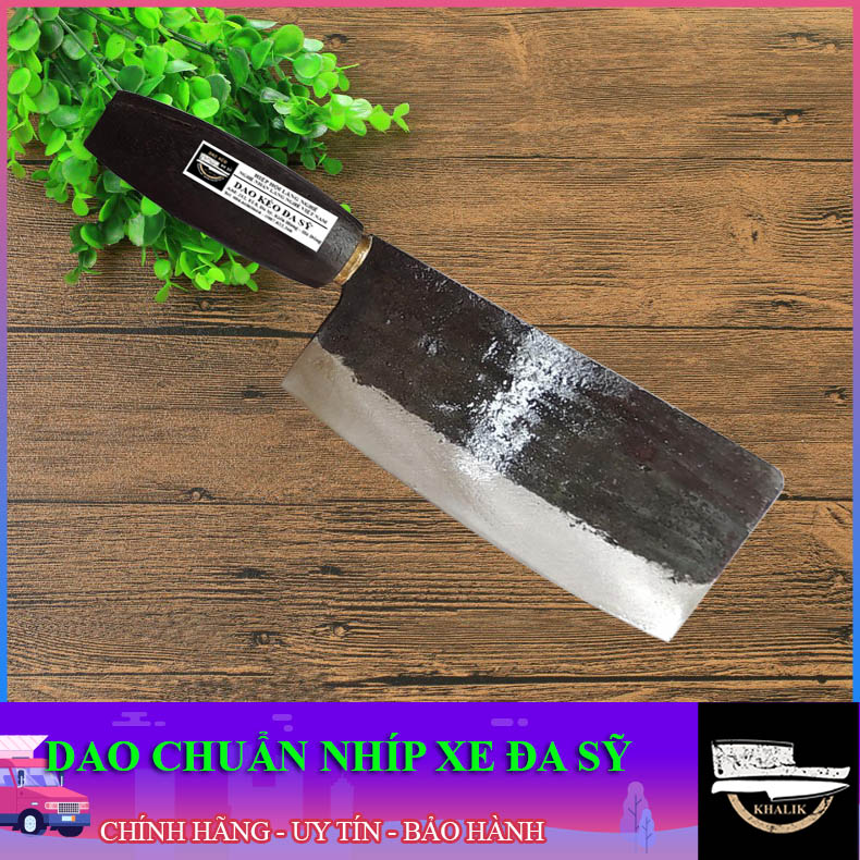 Dao thái to bản vuông phở thái nhà bếp Đa Sỹ bằng nhíp xe chuẩn cán gỗ xoan đen - KLD004 - chính hãng Khánh Linh