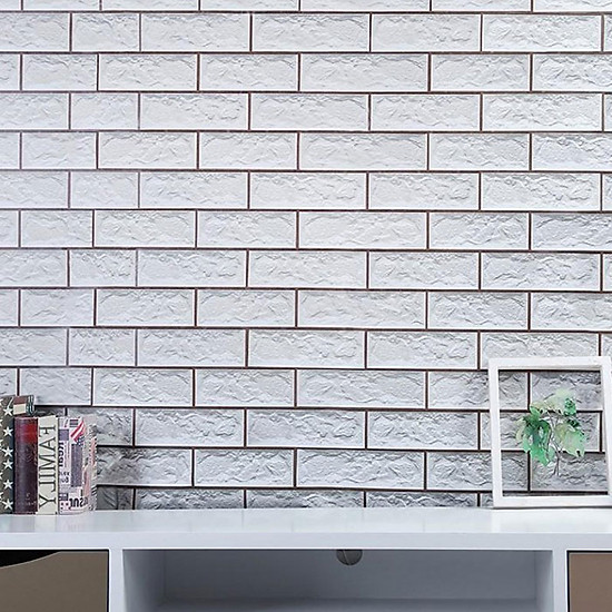 Combo 10m giấy dán tường giả gạch xám 3D có keo sẵn.