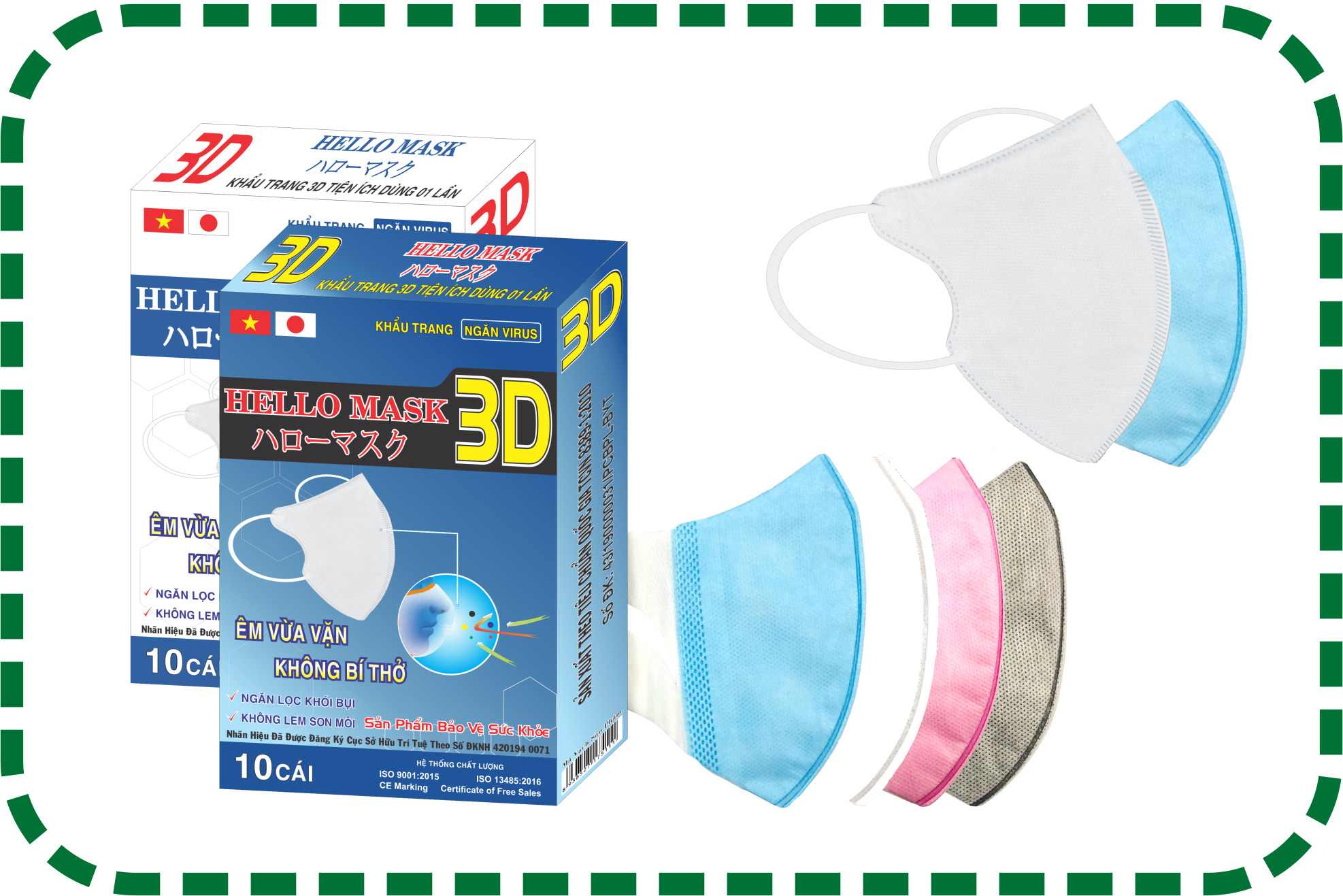 [ Hộp 10 chiếc ] Khẩu Trang 3D Nhật Hello Mask - hàng xuất