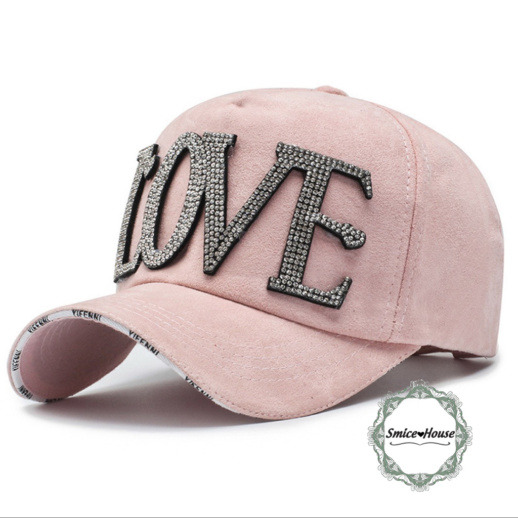 [HCM]Nón lưỡi trai vải da lộn đính đá chữ love siêu sang dành cho cả nam và nữ
