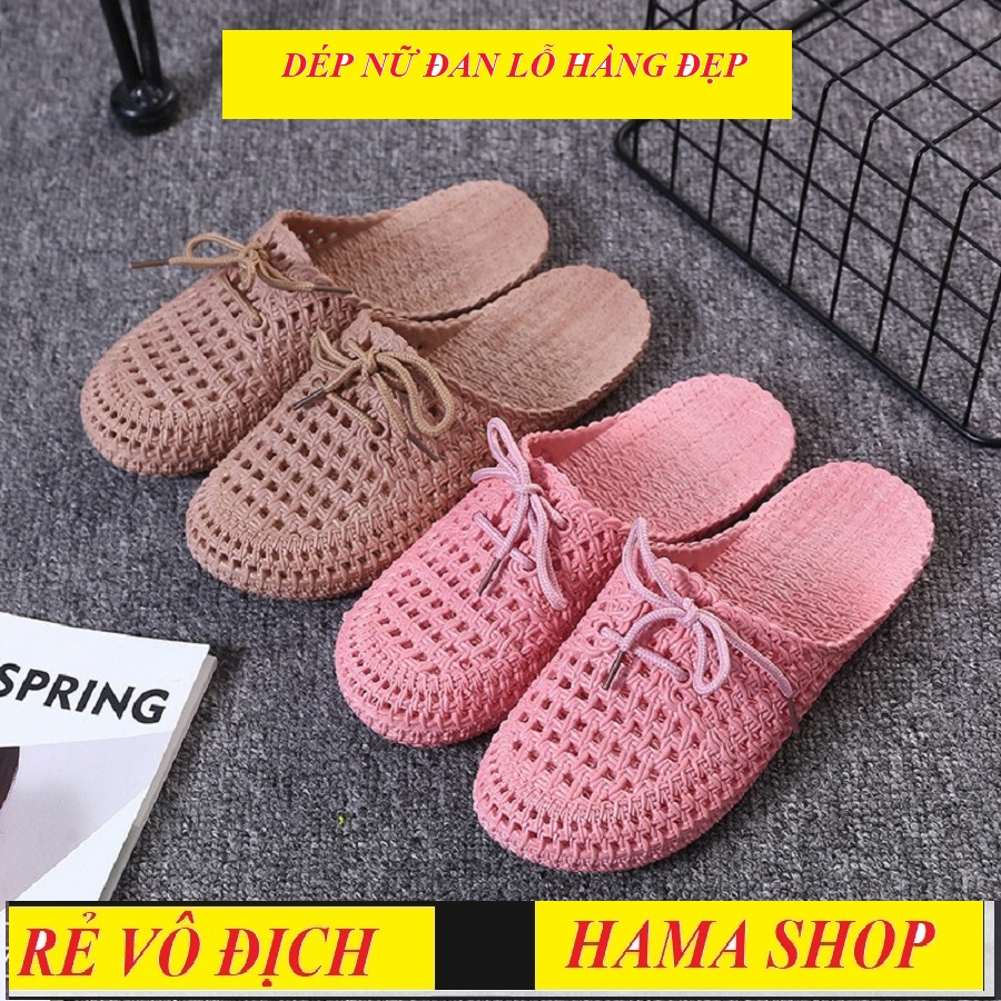 [XẢ KHO] Dép nữ đan lỗ, dây thắt nơ hot 2021 HAPU,Dép sục nhựa buộc dây (đen, kem đậm, hồng, đỏ)- HAMA SHOP