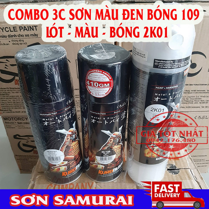 COMBO 3 BƯỚC SƠN MÀU ĐEN BÓNG SAMURAI PHỦ 2K01
