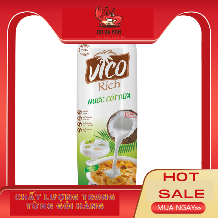 Thùng 24 hộp nước cốt dừa 16-19% béo vico rich 330ml || cô ba móm - đặc sản nam bộ