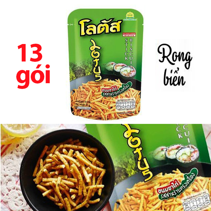 Lốc 13 gói bim bim tăm que Thái 25gr vị rong biển - Bánh que Thái ăn là ghiền