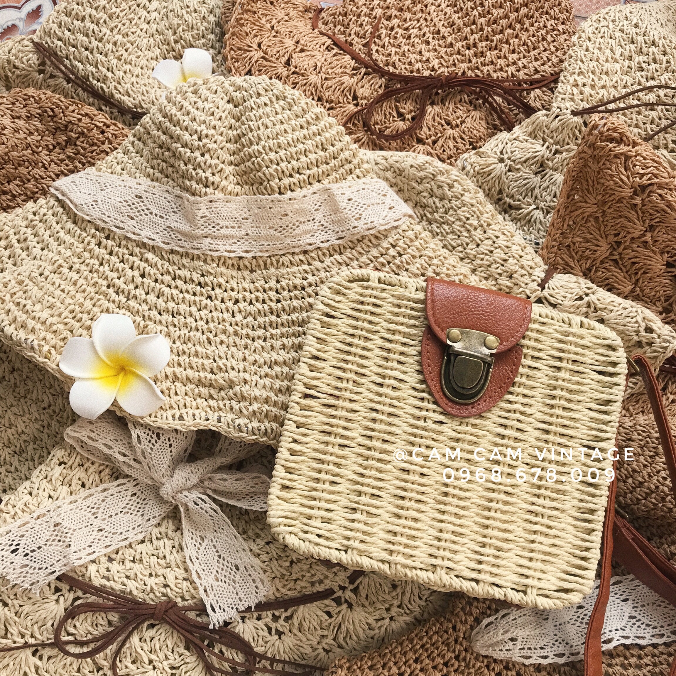 Túi cói, giỏi cóg hộp vuông lộc bình handmade