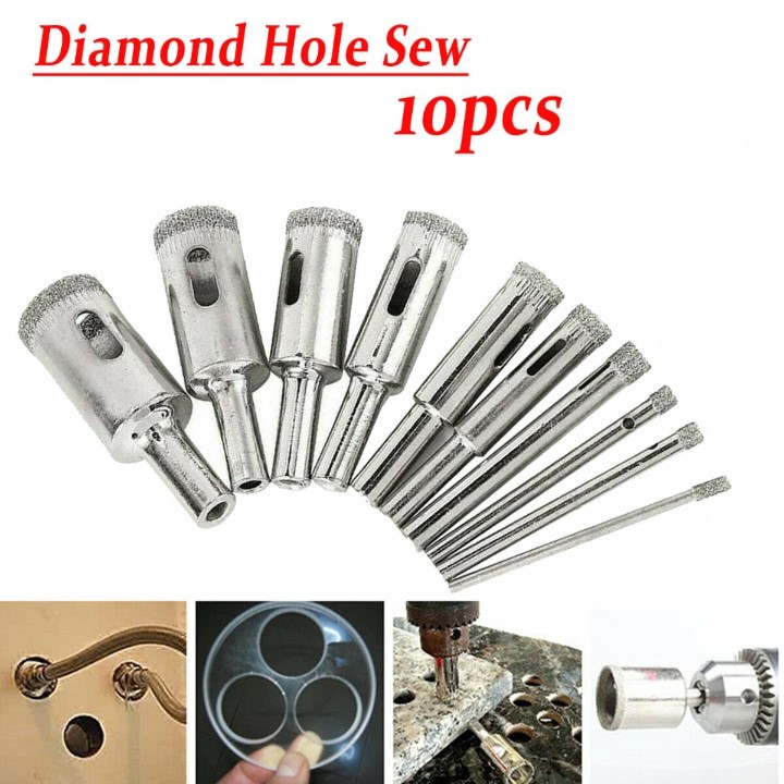 Bộ 10 mũi khoét lỗ - mũi khoét kính , gạch sứ, chà hạt tròn 6-30mm