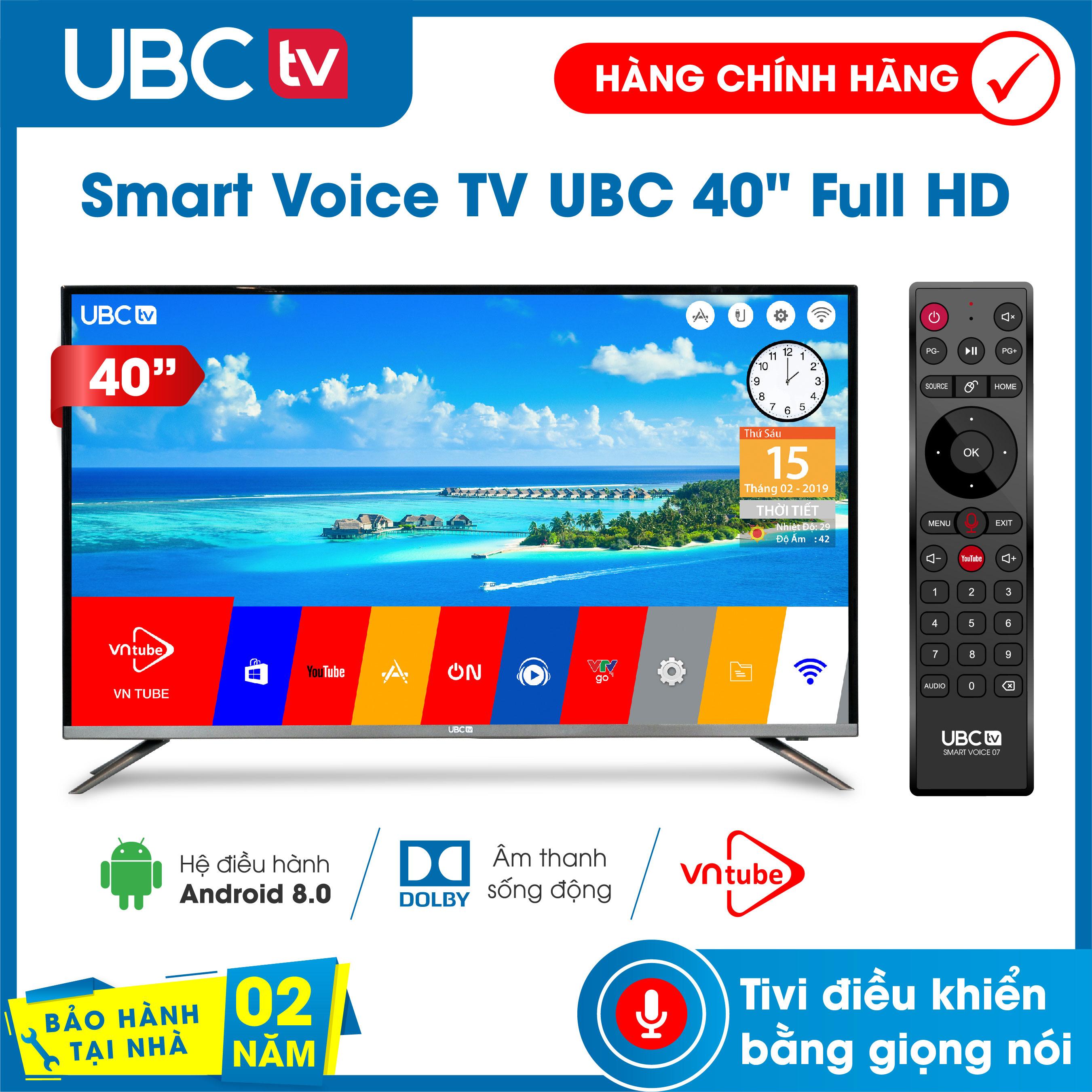 [Trả góp 0%]Smart tivi UBC FULL HD 40 inch Android 8.0 Điều khiển bằng giọng nói (Voice Search) Model 40P500S - Bảo Hành 2 năm tận nhà tính năng bảo vệ trẻ em (mới) công nghệ dò kênh tự động Free-to-Air âm thanh Dolby