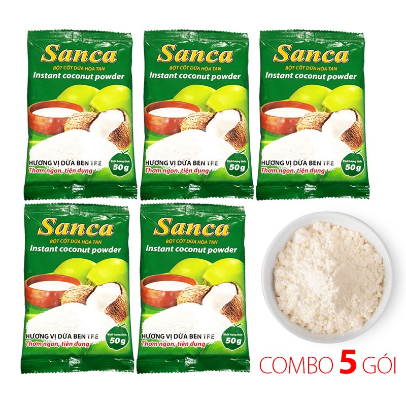 Combo 5 gói bột cốt dừa hòa tan Sanca gói 50gr