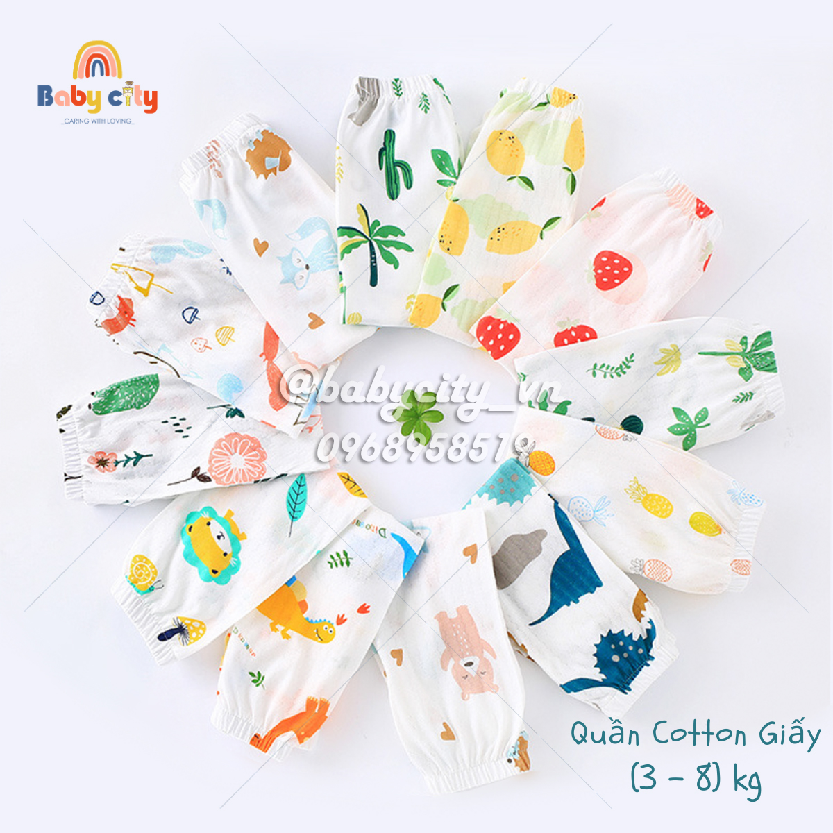 Quần dài cotton giấy cho trẻ từ 0-2 tuổi