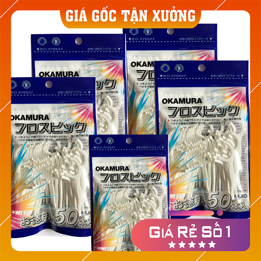 Bịch 50 tăm chỉ nha khoa Okamura chất lượng Nhật Bản - thương hiệu số 1 về chỉ tơ nha khoa Việt Nam hạn sử dụng 10 năm tăm kẽ chỉ tăm xỉa răng nha khoa thân nhựa dễ sử dụng - Nhà Của Bạn