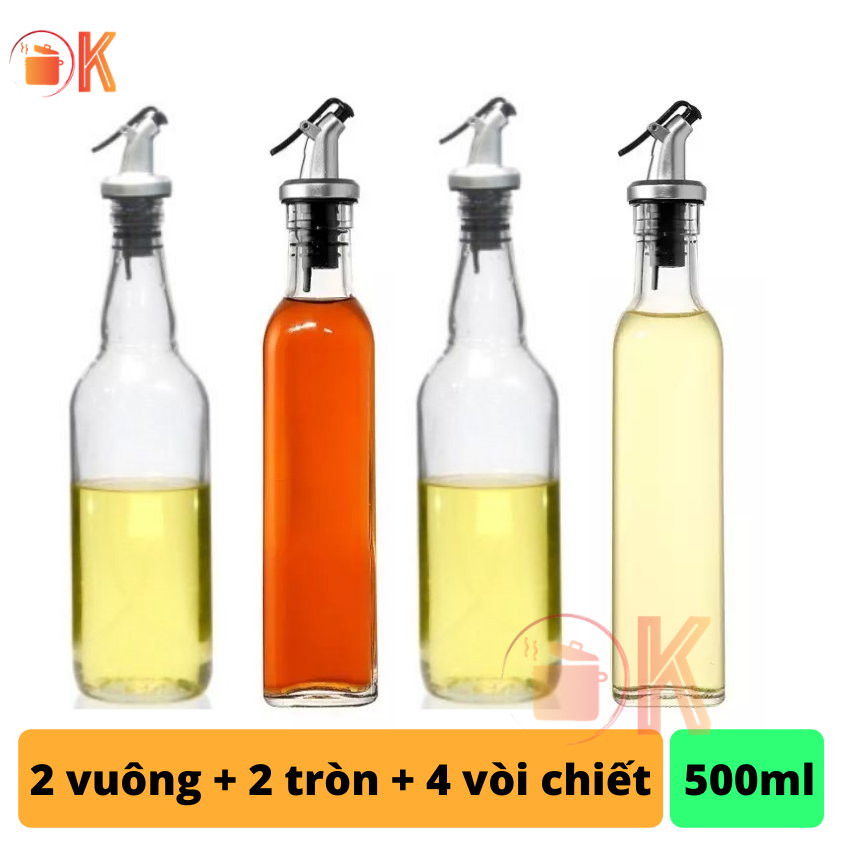[HCM]Bình đựng dầu ăn bằng thủy tinh chai lọ thủy tinh vuông chai đựng dầu ăn tròn giấm nước tương nước mắm mật ong nước trái cây dung tích 500ml TP-D040