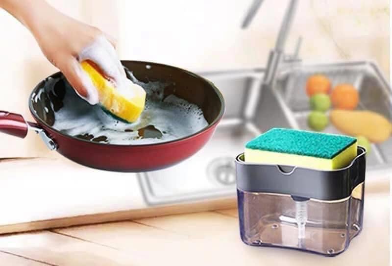 Hộp đựng xà bông rửa chén có vòi bơm + Tặng kèm miếng mút rửa chén. Hộp đựng xà bông rửa tay, rửa chén thông minh có vòi bơm