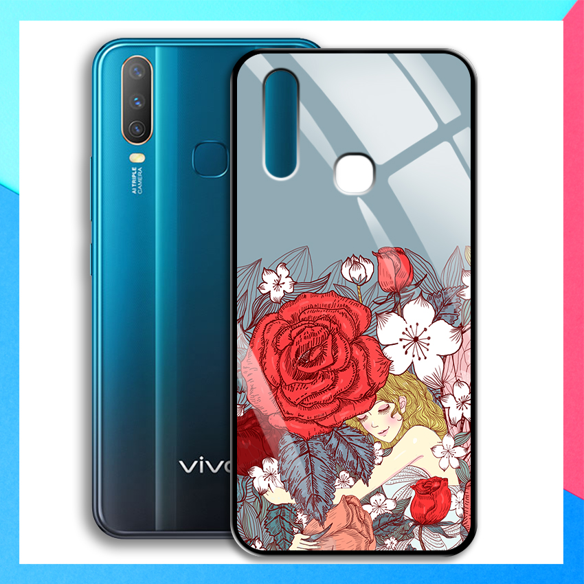 Ốp Lưng điện thoại Vivo Y17 in hình hoa hồng - Mặt Kính Cường Lực - 03063 8194 ROSE14