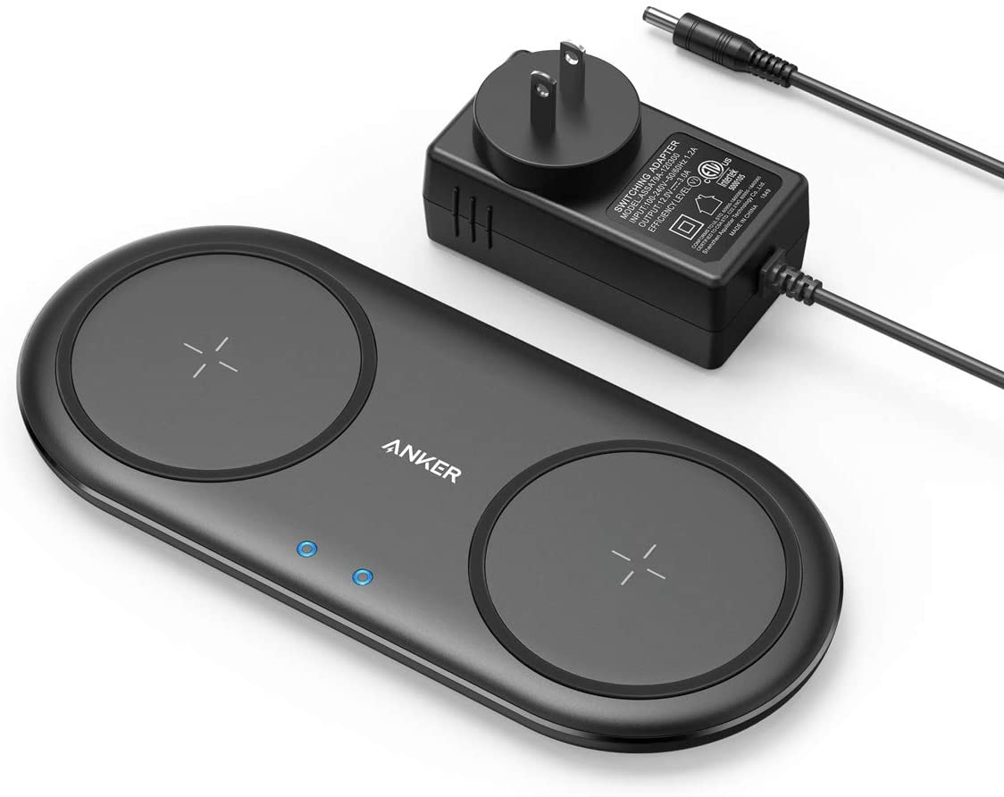 Đế Sạc Không Dây Anker PowerWave Dual Pad 10W Chuẩn Qi, Sạc Được 2 Thiết Bị Cùng Lúc Hàng Mỹ