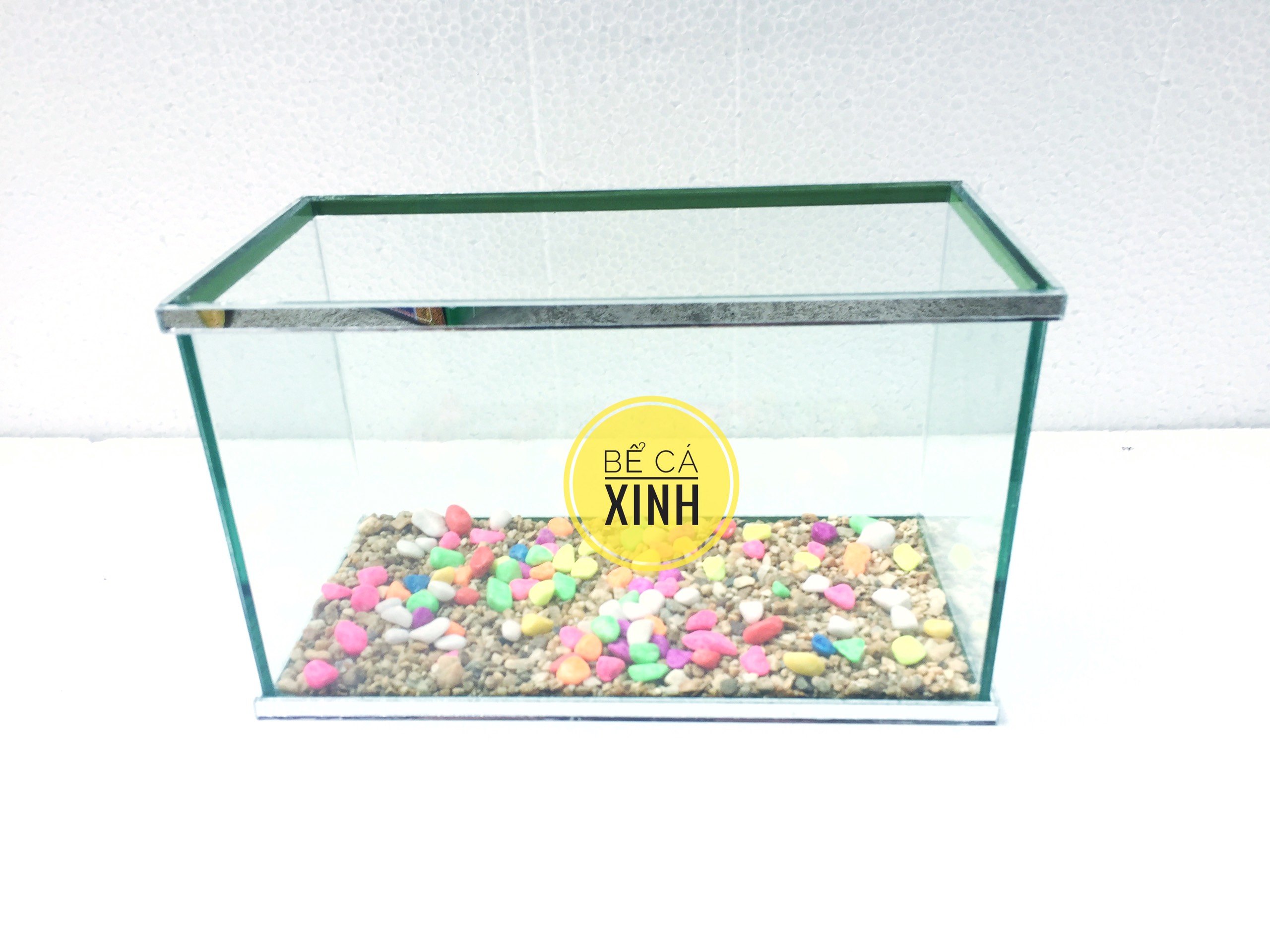 Bể cá mini có dán viền gương đẹp , sang và chắc chắn cỡ 25x13x15cm ( tặng thức ăn và sỏi nền )