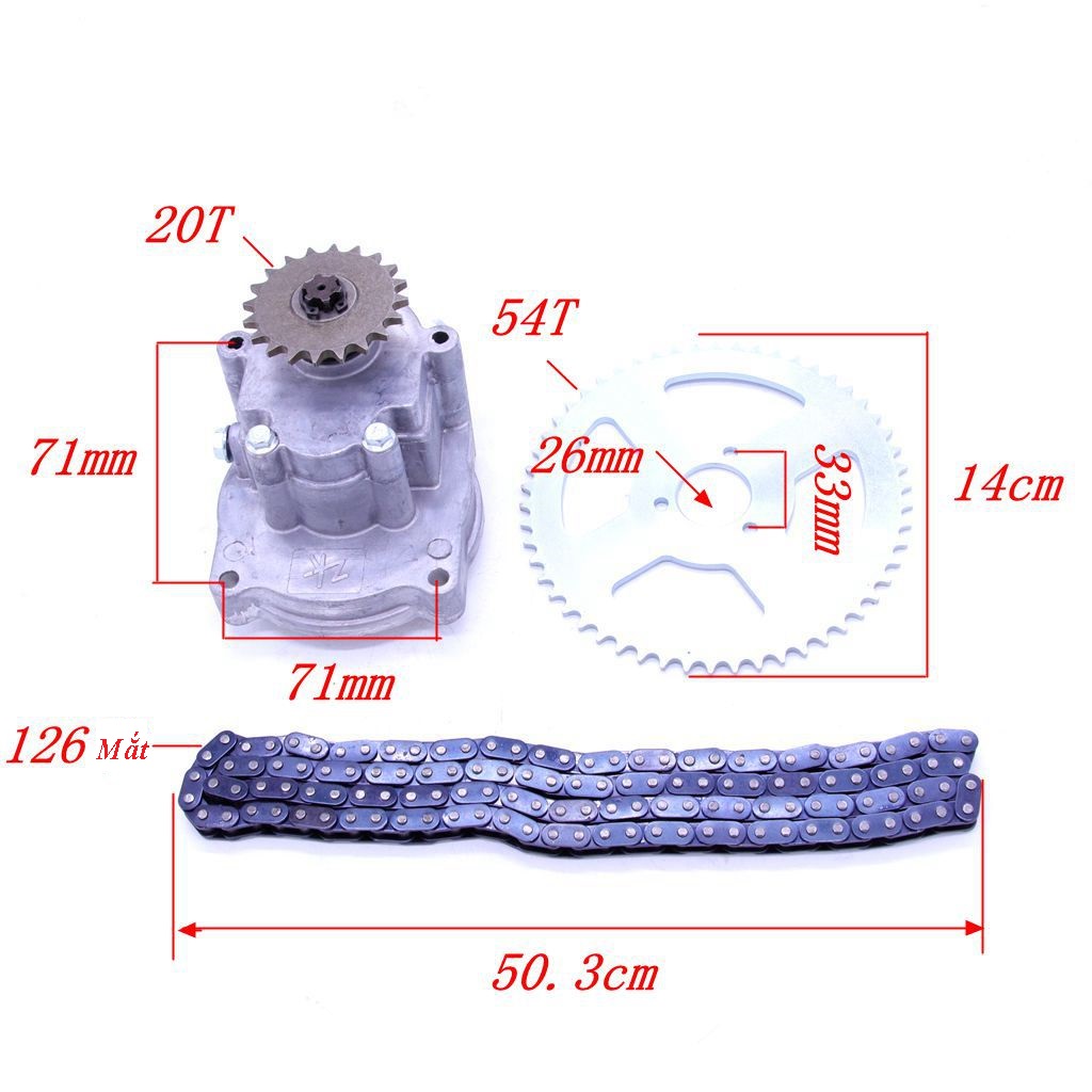 Trọn bộ hộp số nhông xích đĩa nhông t8f chế máy phát cỏ