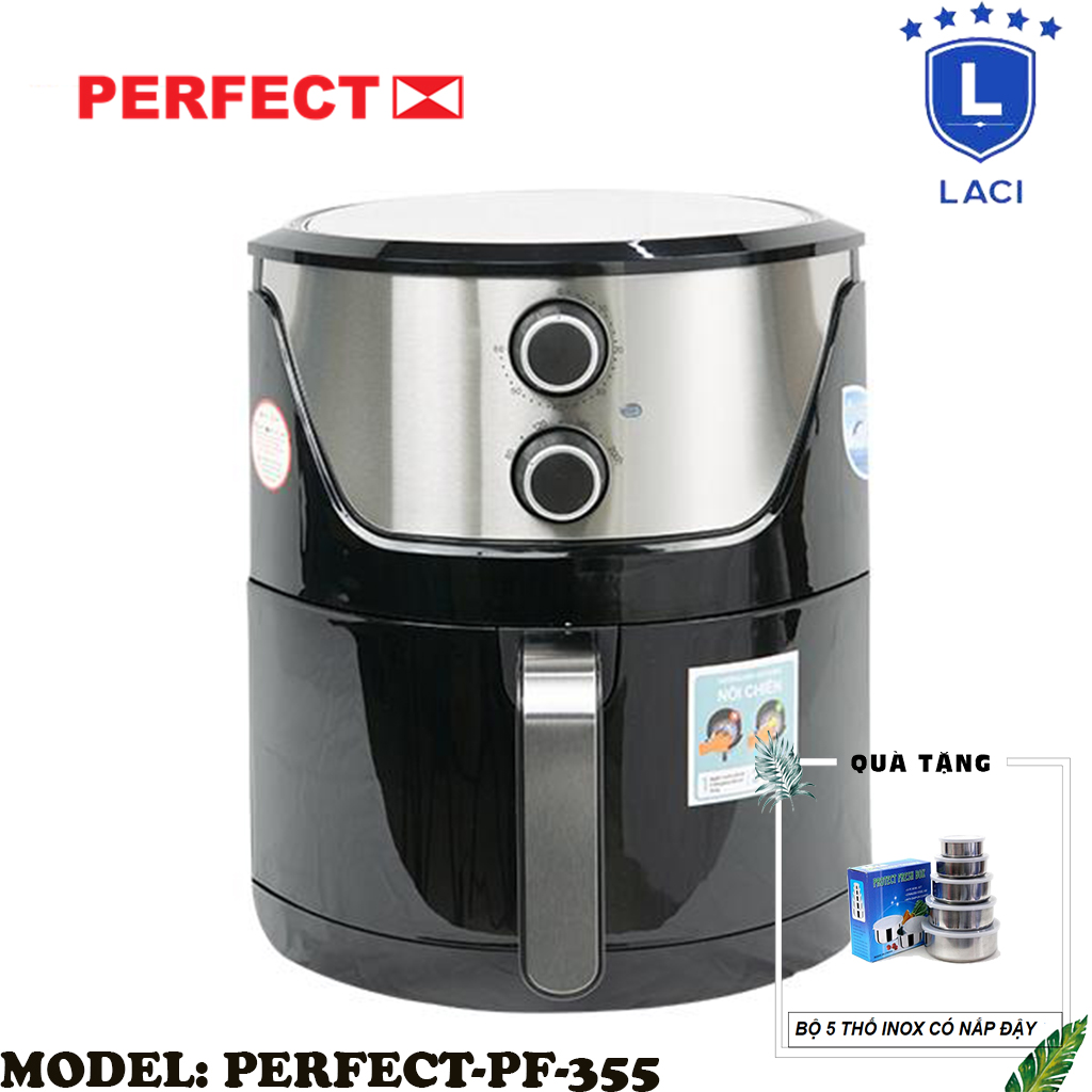 Nồi chiên không dầu perfect pf-355 | dung tích 5 lít | loại cơ | công suất 1400w | bảo hành chính hãng 12 tháng | tặng bộ 5 thố inox
