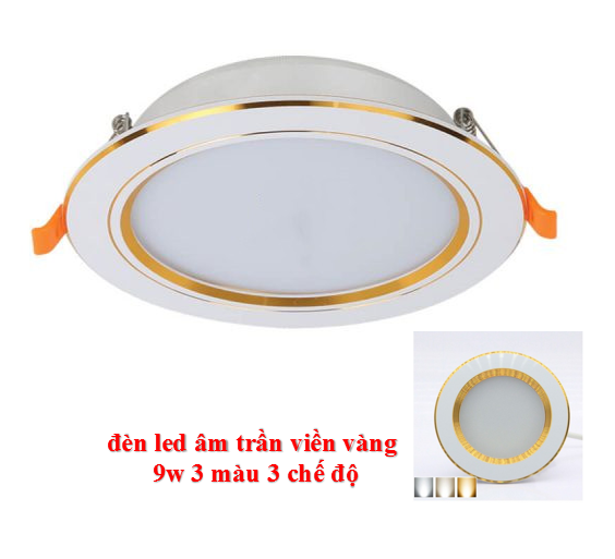 Đèn led âm trần viền vàng 9w 3 màu 3 chế độ (Trắng/vàng/vàng trung tính)