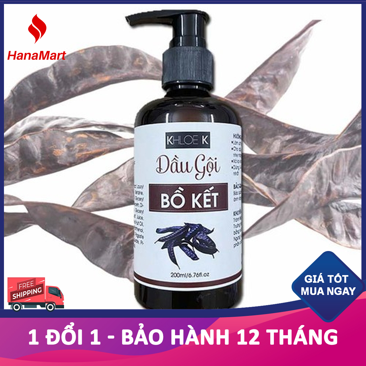 Dầu Gội Bồ Kết Cho Mái Tóc “Chuẩn” Đen Mượt Óng Ả Ngừa Gàu Kích Thích Mọc Tóc Ngăn Ngừa Rụng Tóc Thành Phần Cô Đặc Từ Thiên Nhiên Xả Chanh Vỏ Bưởi Khloe K 200ml - HanaMart