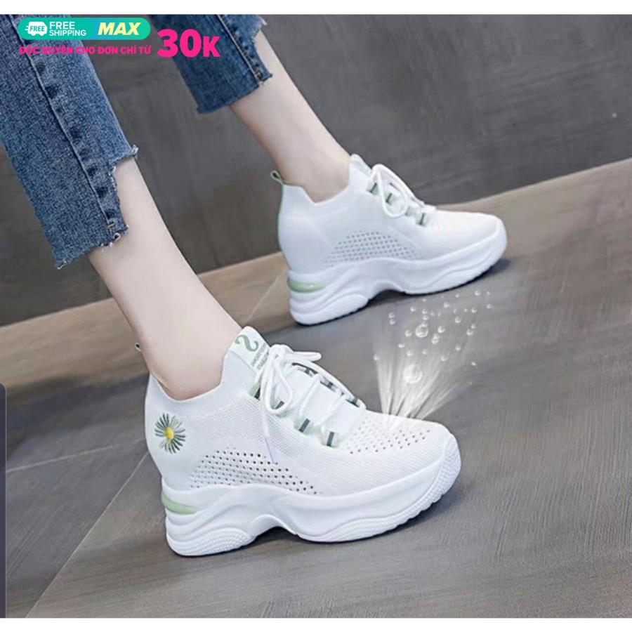 Giày độn đế nữ cao 7cm vải lưới co giản cực êm cực thoáng