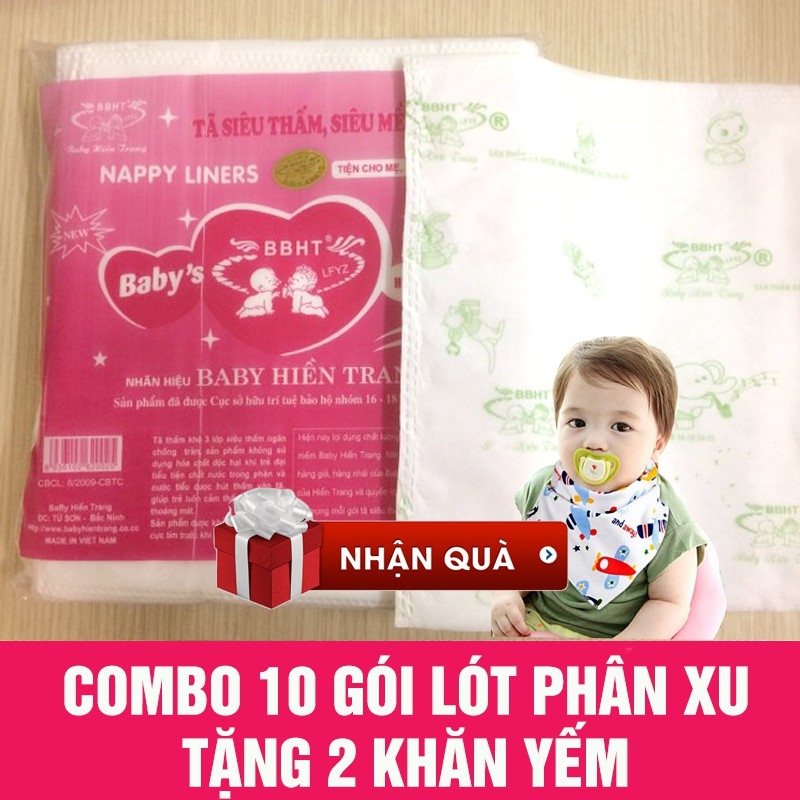 10 Gói lót phân su tặng 2 khăn yếm