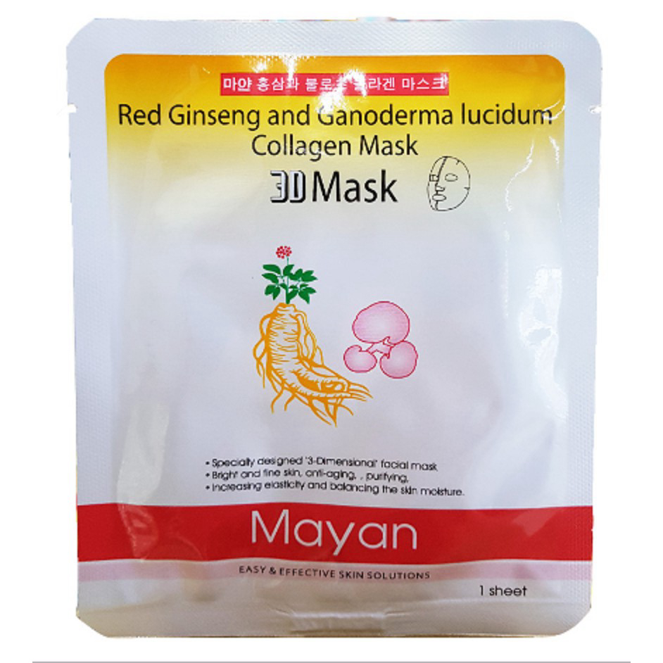 Mặt nạ 3D Mayan Collagen Q10 hồng sâm linh chi chống lão hóa da