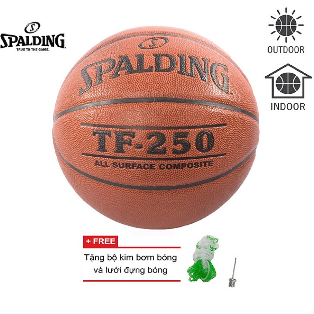 Bóng rổ Spalding TF250 All Surface Indoor/Outdoor Size 6 + Tặng bộ kim bơm bóng và lưới dựng bóng
